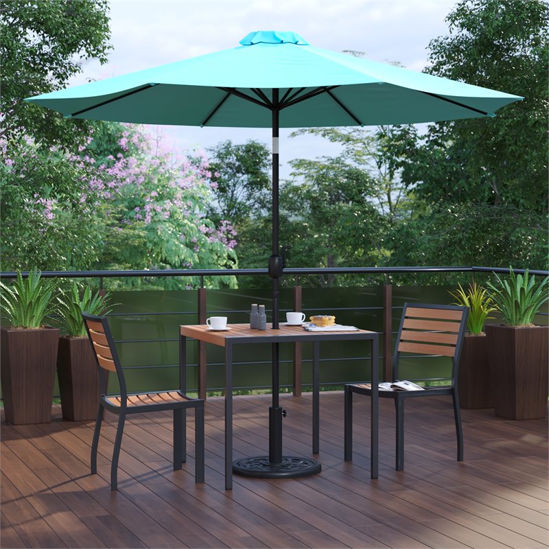 Flash Furniture 5 Piece Metal Patio Dining Set with Umbrella and Base - Blue