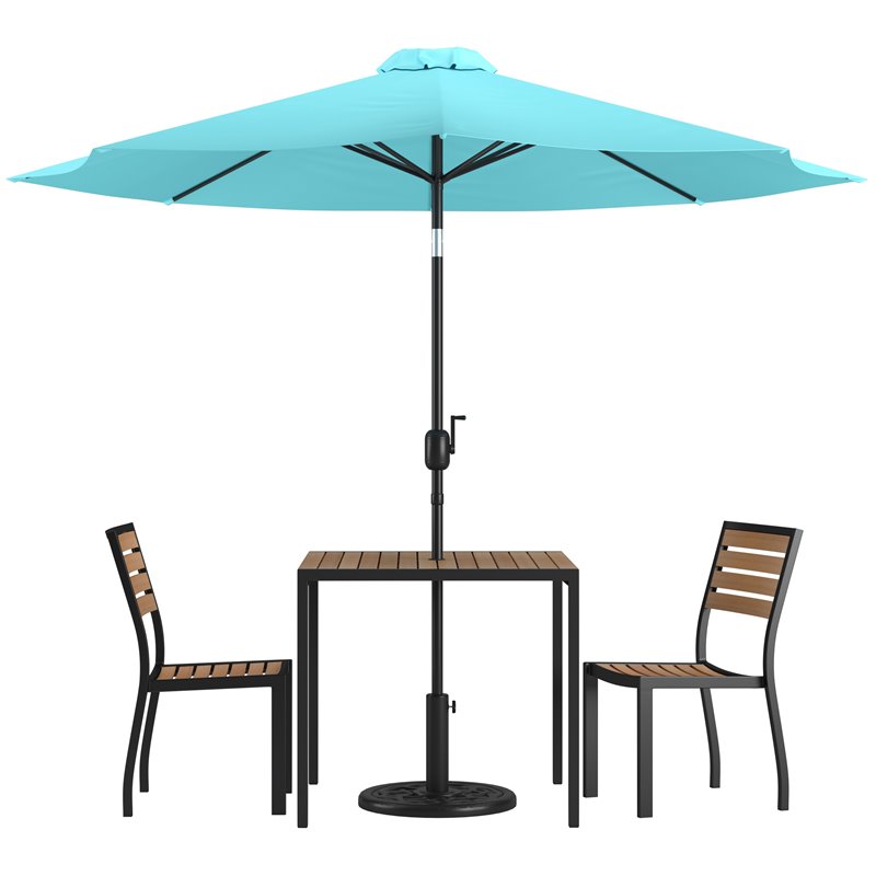 Flash Furniture 5 Piece Metal Patio Dining Set with Umbrella and Base - Blue