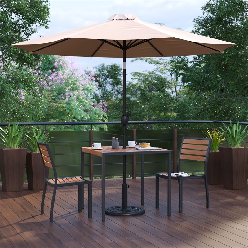 Flash Furniture 5 Piece Metal Patio Dining Set with Umbrella and Base - Tan