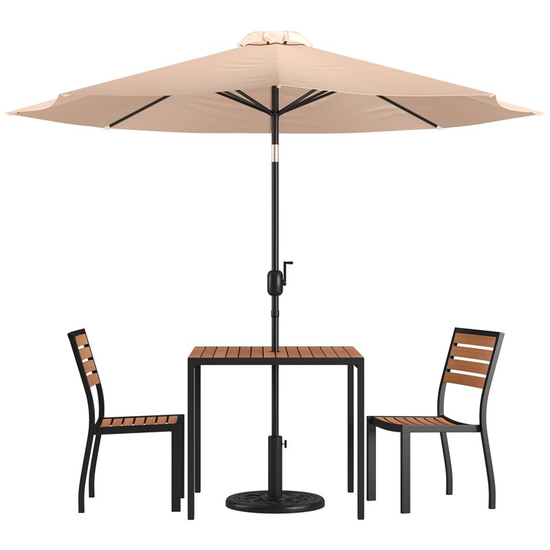 Flash Furniture 5 Piece Metal Patio Dining Set with Umbrella and Base - Tan