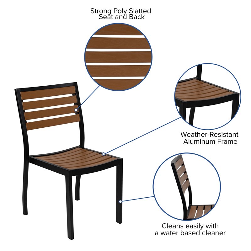 Flash Furniture 5 Piece Metal Patio Dining Set with Table & 4 Chairs - Brown