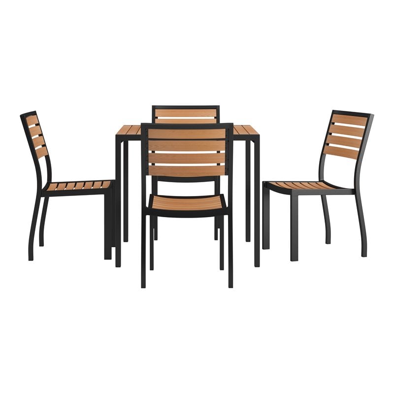 Flash Furniture 5 Piece Metal Patio Dining Set with Table & 4 Chairs - Brown