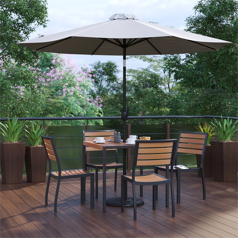 Flash Furniture 7 Piece Metal Patio Dining Set with Umbrella and Base - Gray