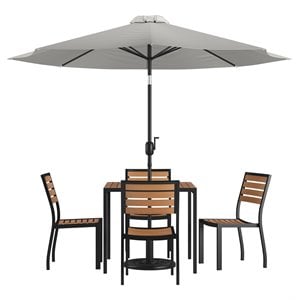 Flash Furniture 7 Piece Metal Patio Dining Set with Umbrella and Base - Gray