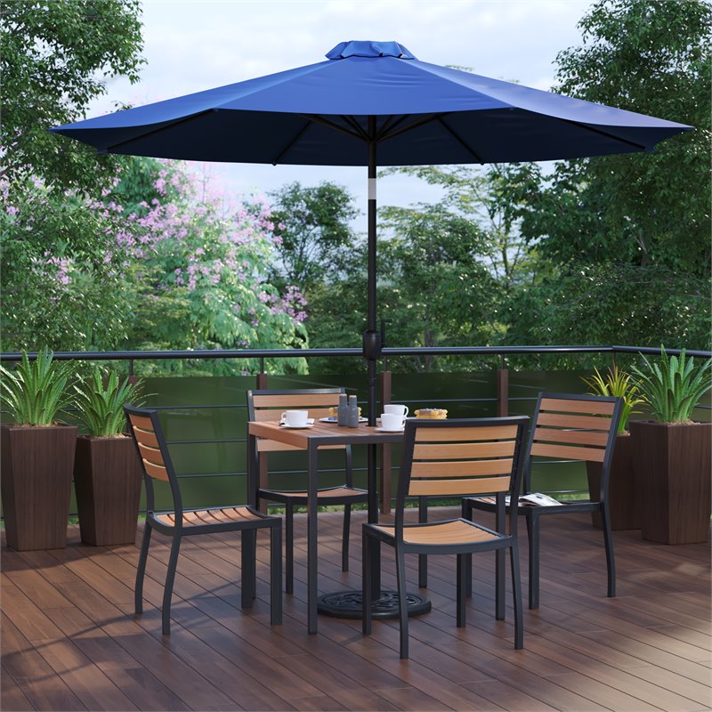 Flash Furniture 7 Piece Metal Patio Dining Set with Umbrella and Base - Navy