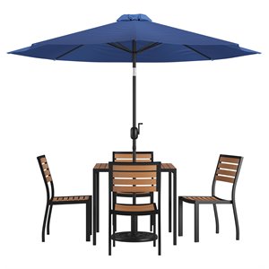 Flash Furniture 7 Piece Metal Patio Dining Set with Umbrella and Base - Navy
