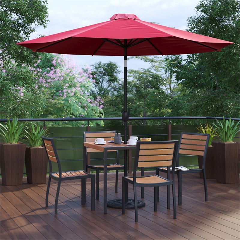 Flash Furniture 7 Piece Metal Patio Dining Set with Umbrella and Base - Red