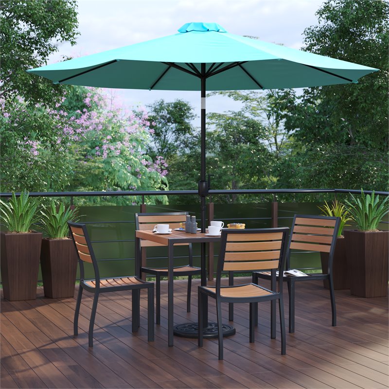 Flash Furniture 7 Piece Metal Patio Dining Set with Umbrella and Base - Blue