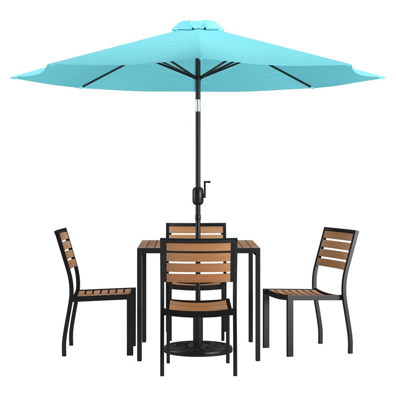 Flash Furniture 7 Piece Metal Patio Dining Set with Umbrella and Base - Blue