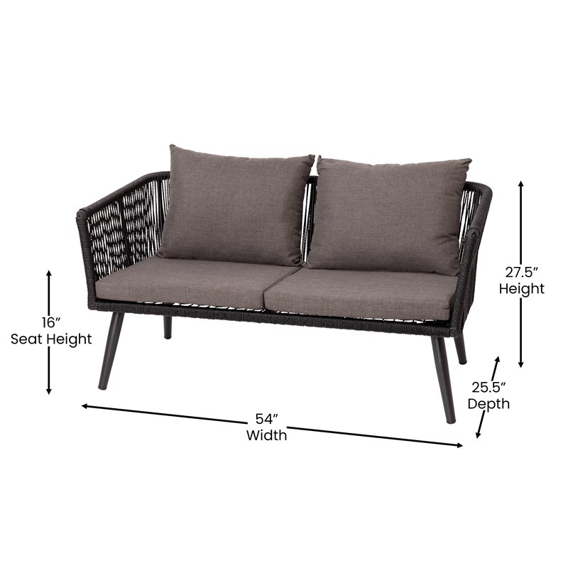 Flash Furniture Kierra Aluminum Loveseat & 2 Chairs & Coffee Table in Black/Gray