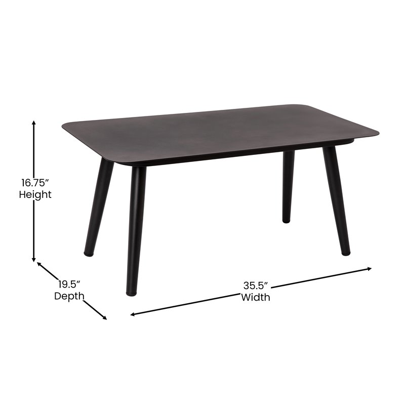 Flash Furniture Kierra Aluminum Loveseat & 2 Chairs & Coffee Table in Black/Gray