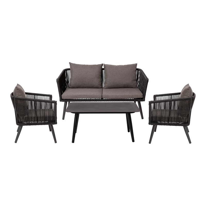 Flash Furniture Kierra Aluminum Loveseat & 2 Chairs & Coffee Table in Black/Gray
