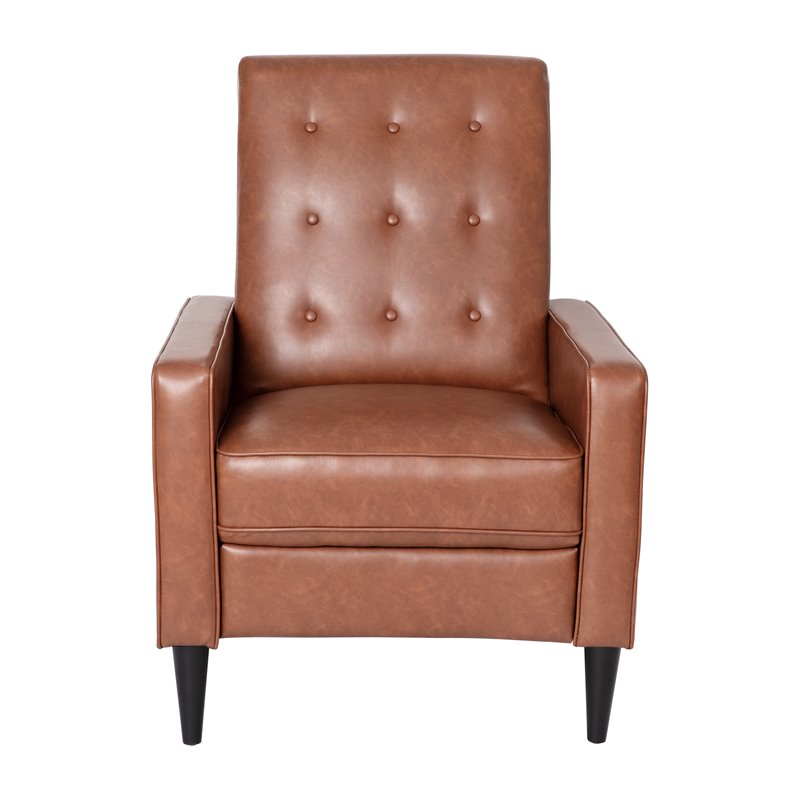 Flash Furniture Upholstery LeatherSoft & Wood Pushback Recliner in Cognac Brown