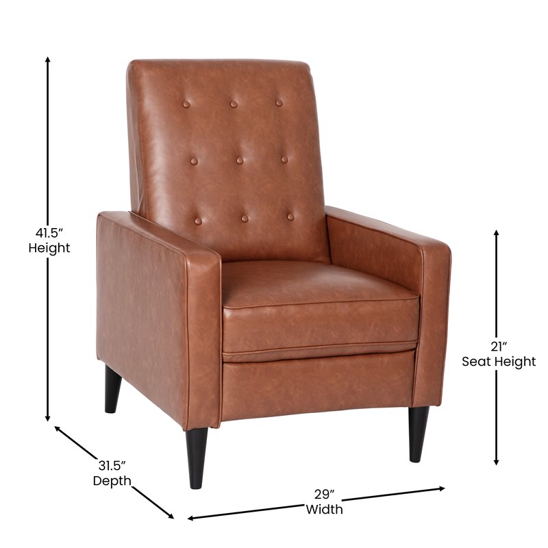 Flash Furniture Upholstery LeatherSoft & Wood Pushback Recliner in Cognac Brown