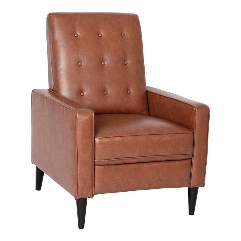 Flash Furniture Upholstery LeatherSoft & Wood Pushback Recliner in Cognac Brown