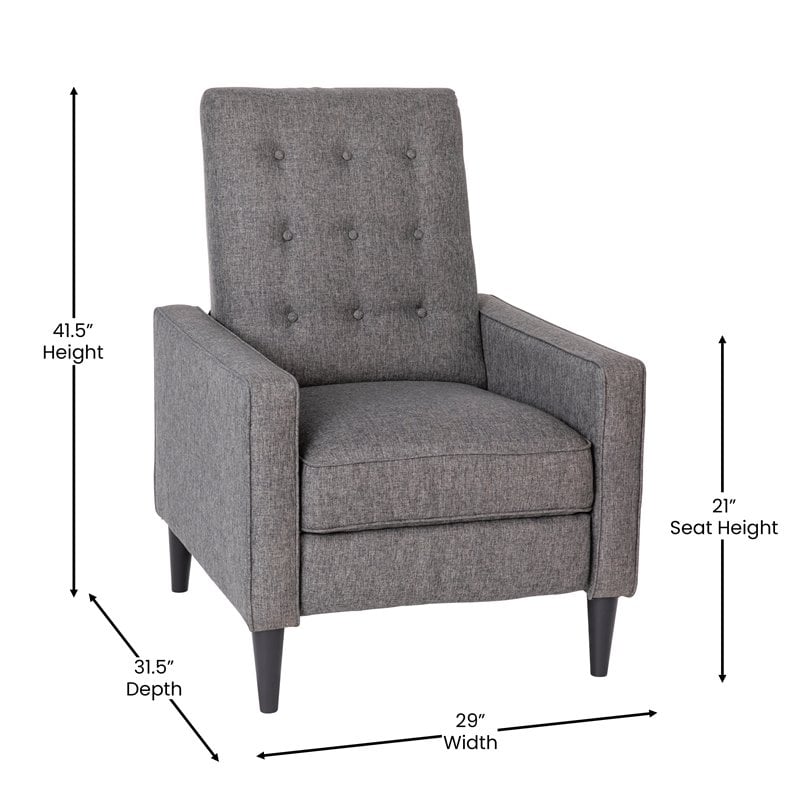 Flash Furniture Upholstery Fabric Pushback Recliner w/Button Tufted Back in Gray