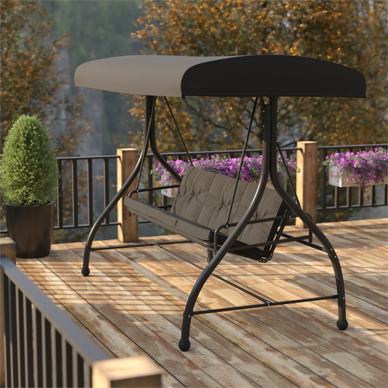Flash Furniture Steel Metal Patio Swing and Bed Canopy Hammock in Black