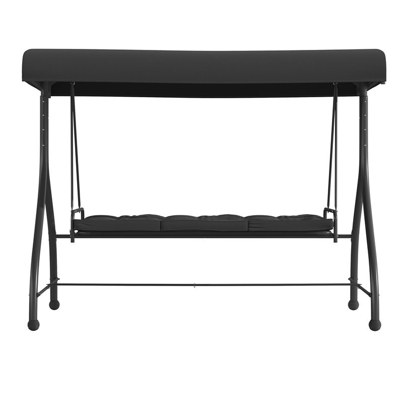 Flash Furniture Steel Metal Patio Swing and Bed Canopy Hammock in Black