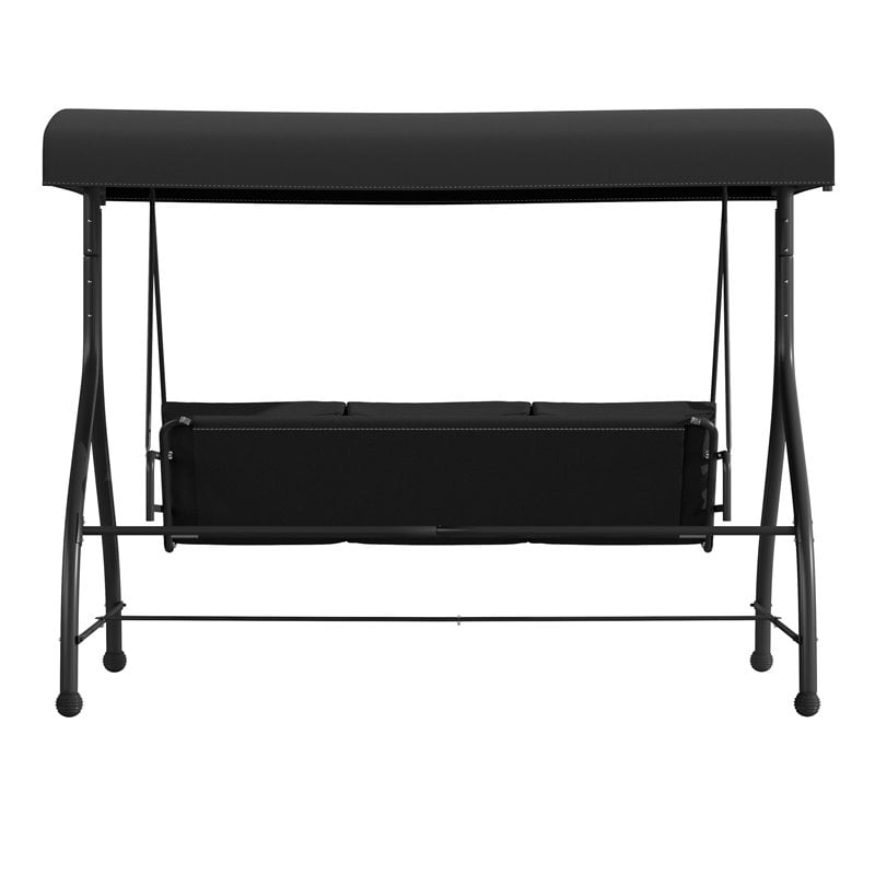 Flash Furniture Steel Metal Patio Swing and Bed Canopy Hammock in Black