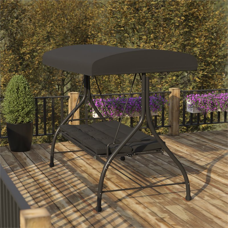 Flash Furniture Steel Metal Patio Swing and Bed Canopy Hammock in Black