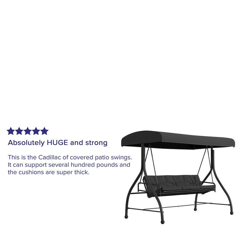 Flash Furniture Steel Metal Patio Swing and Bed Canopy Hammock in Black
