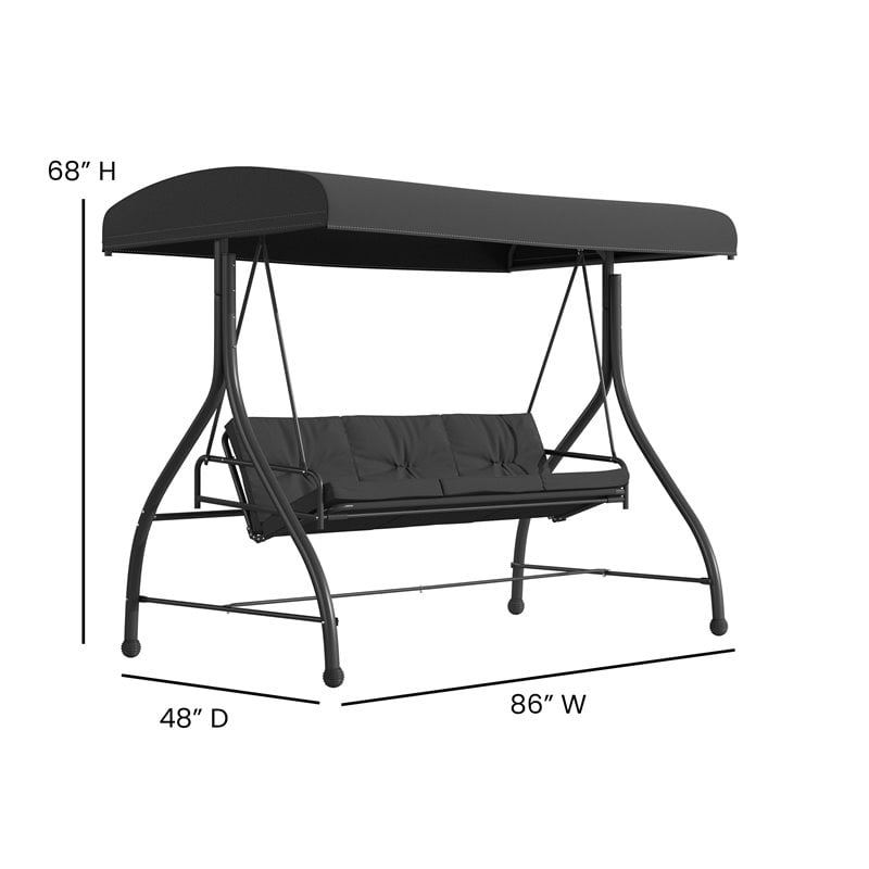 Flash Furniture Steel Metal Patio Swing and Bed Canopy Hammock in Black