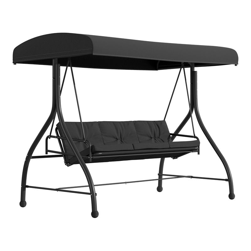 Flash Furniture Steel Metal Patio Swing and Bed Canopy Hammock in Black