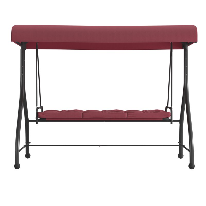 Flash Furniture Metal Patio Swing and Bed Canopy Hammock in Maroon Red
