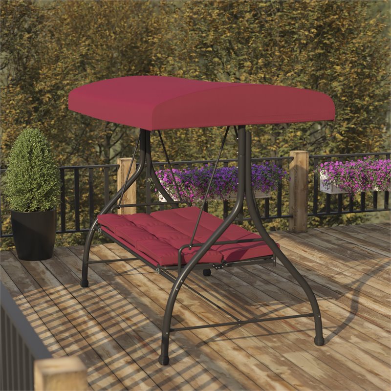 Flash Furniture Metal Patio Swing and Bed Canopy Hammock in Maroon Red