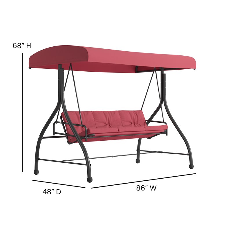Flash Furniture Metal Patio Swing and Bed Canopy Hammock in Maroon Red