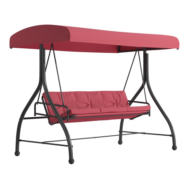 Flash Furniture Metal Patio Swing and Bed Canopy Hammock in Maroon Red