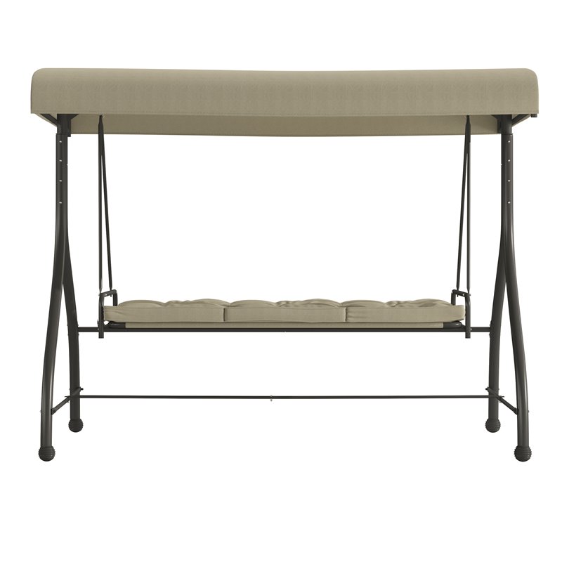 Flash Furniture Steel Metal Patio Swing and Bed Canopy Hammock in Tan
