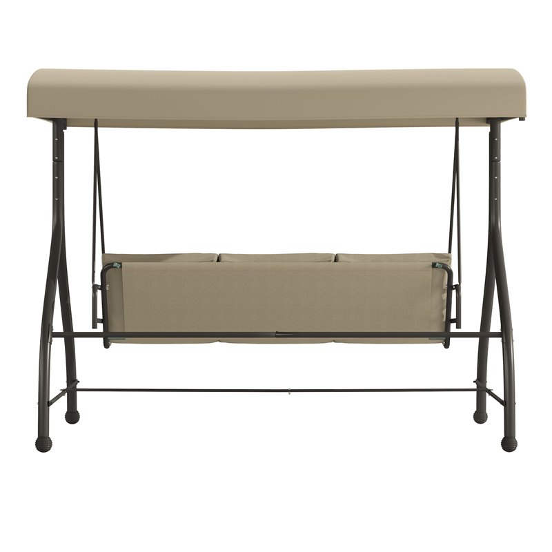 Flash Furniture Steel Metal Patio Swing and Bed Canopy Hammock in Tan