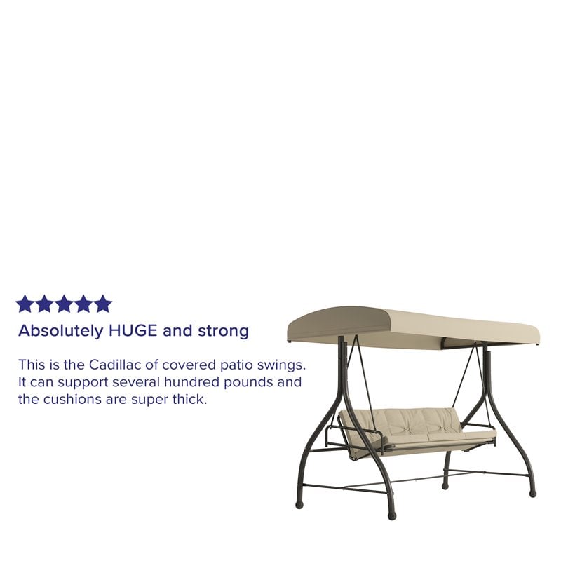 Flash Furniture Steel Metal Patio Swing and Bed Canopy Hammock in Tan