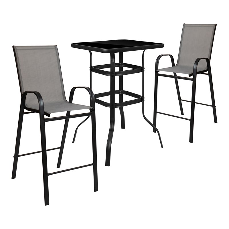 Flash Furniture 3 Piece All-Weather Glass Outdoor Bar Height Set in Gray