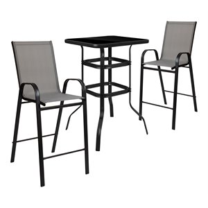 flash furniture 3 piece all-weather glass outdoor bar height set in gray