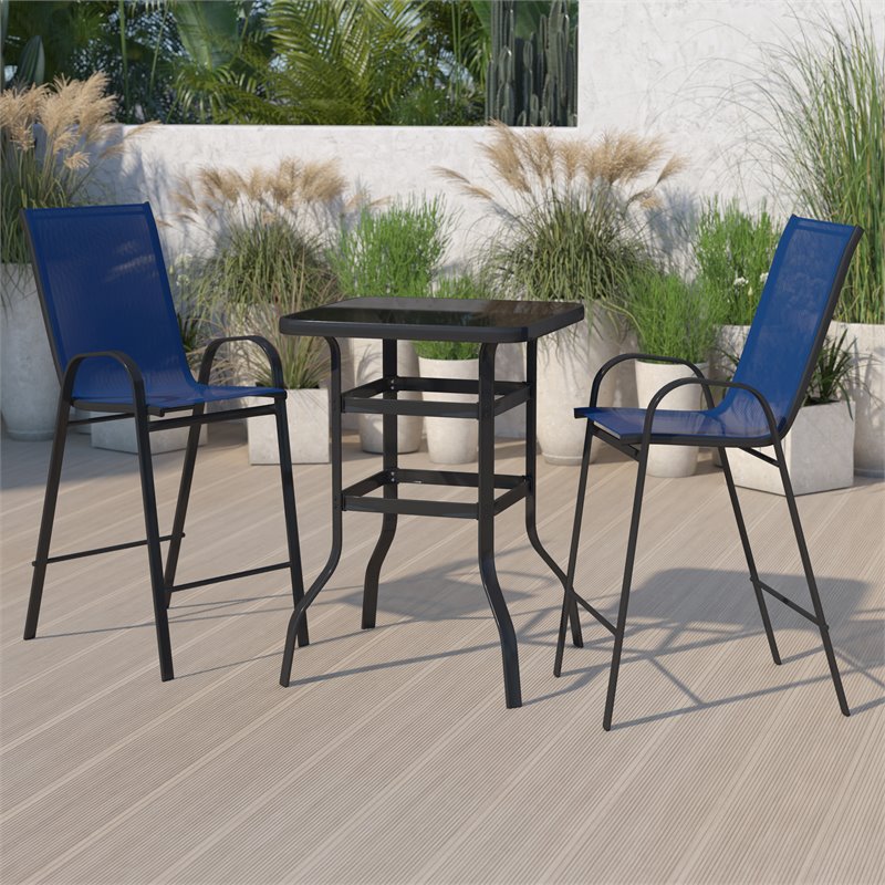 Flash Furniture 3 Piece All-Weather Plastic Outdoor Bar Height Set in Navy