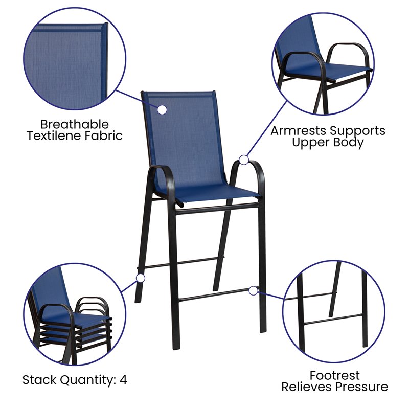 Flash Furniture 3 Piece All-Weather Plastic Outdoor Bar Height Set in Navy