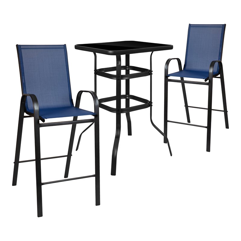 Flash Furniture 3 Piece All-Weather Plastic Outdoor Bar Height Set in Navy