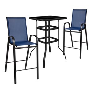 flash furniture 3 piece all-weather plastic outdoor bar height set in navy