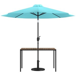 Flash Furniture 30&quot x 48&quot Metal Patio Table & Umbrella with Base in Teal Blue