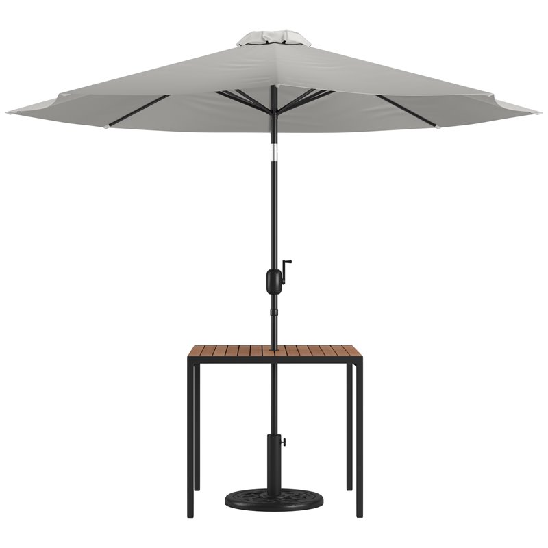 Flash Furniture Steel Metal Patio Table and Umbrella with Base in Gray