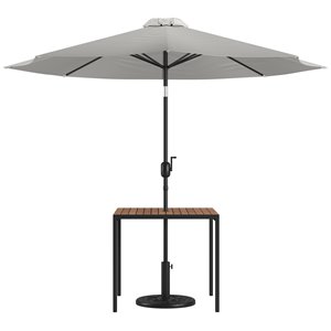 flash furniture steel metal patio table and umbrella with base in gray