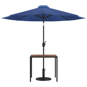 flash furniture steel metal patio table and umbrella with base in navy