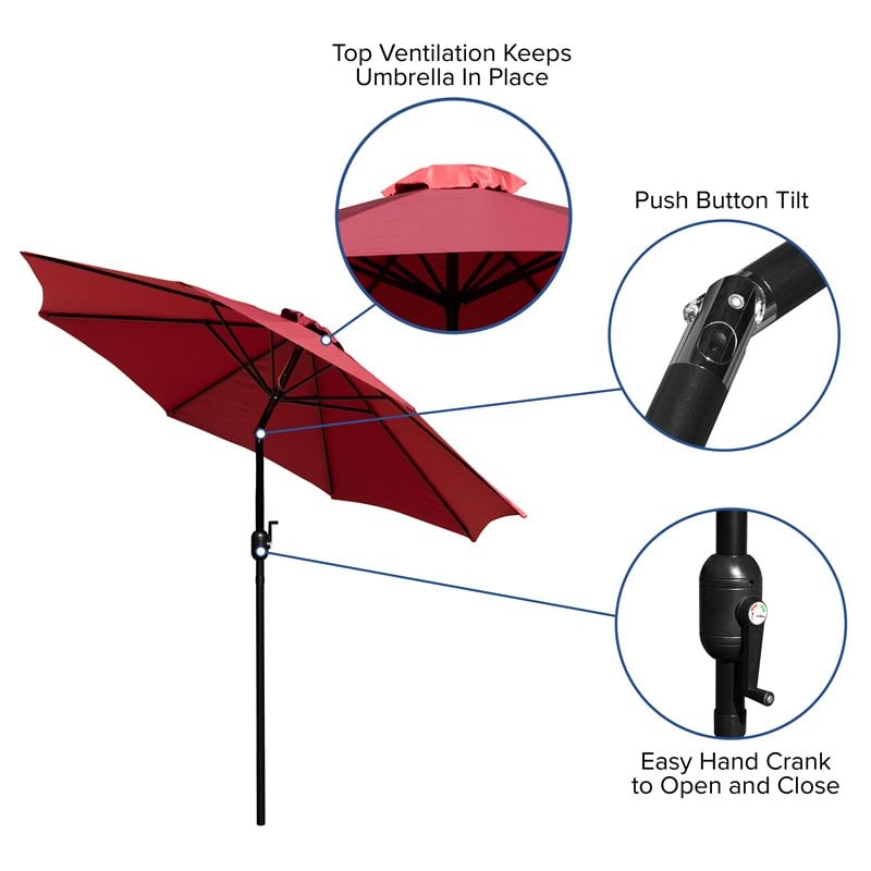 Flash Furniture Steel Metal Patio Table and Umbrella with Base in Red