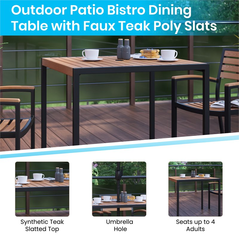 Flash Furniture Steel Metal Patio Table and Umbrella with Base in Blue