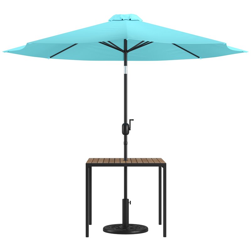 Flash Furniture Steel Metal Patio Table and Umbrella with Base in Blue