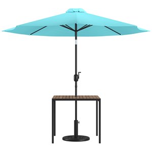 flash furniture steel metal patio table and umbrella with base in blue