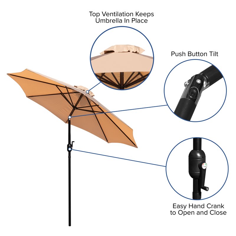 Flash Furniture Steel Metal Patio Table and Umbrella with Base in Tan