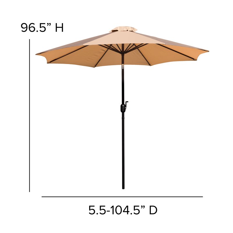 Flash Furniture Steel Metal Patio Table and Umbrella with Base in Tan
